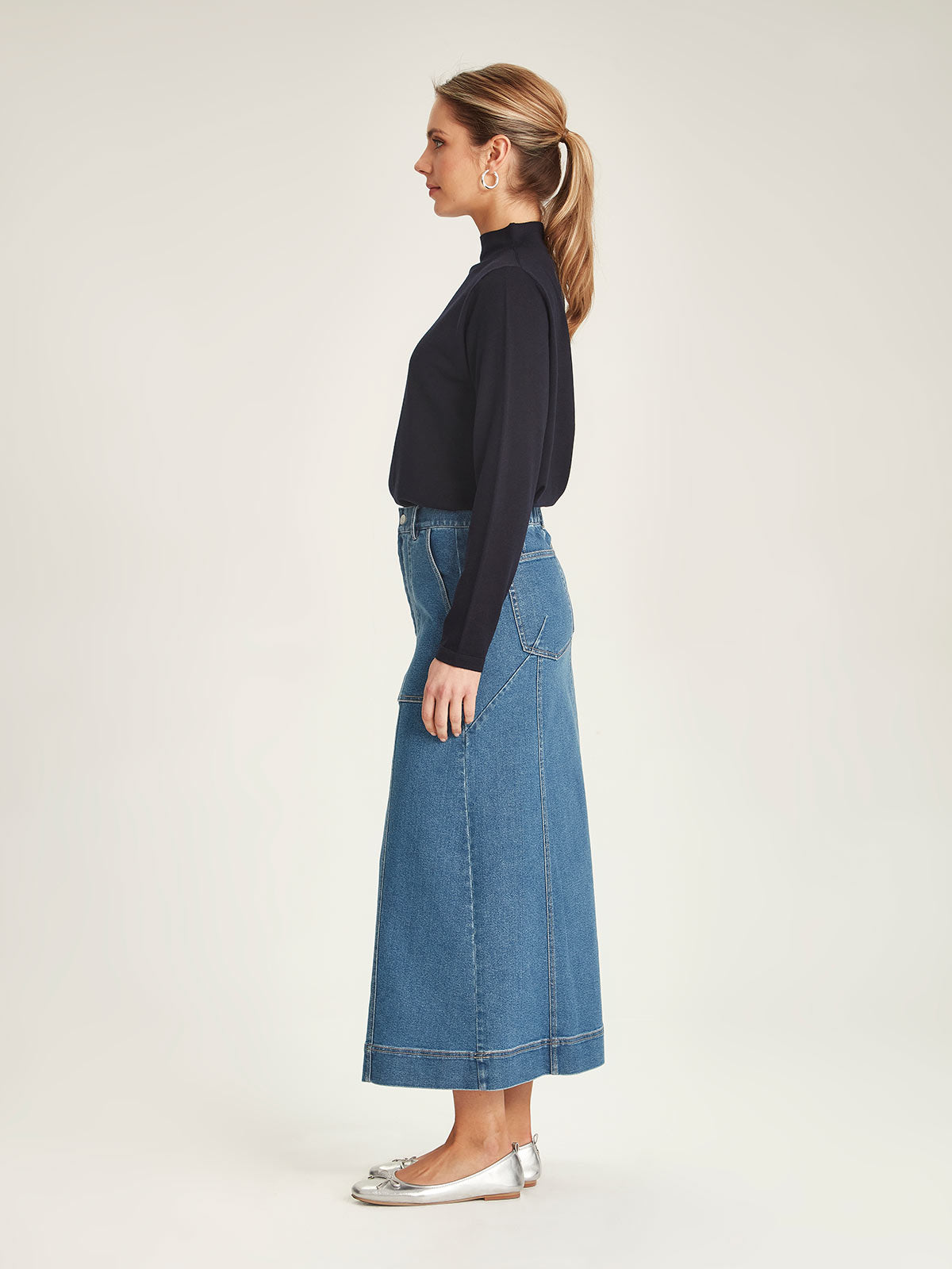 Harper Denim Skirt Sills Mid Wash