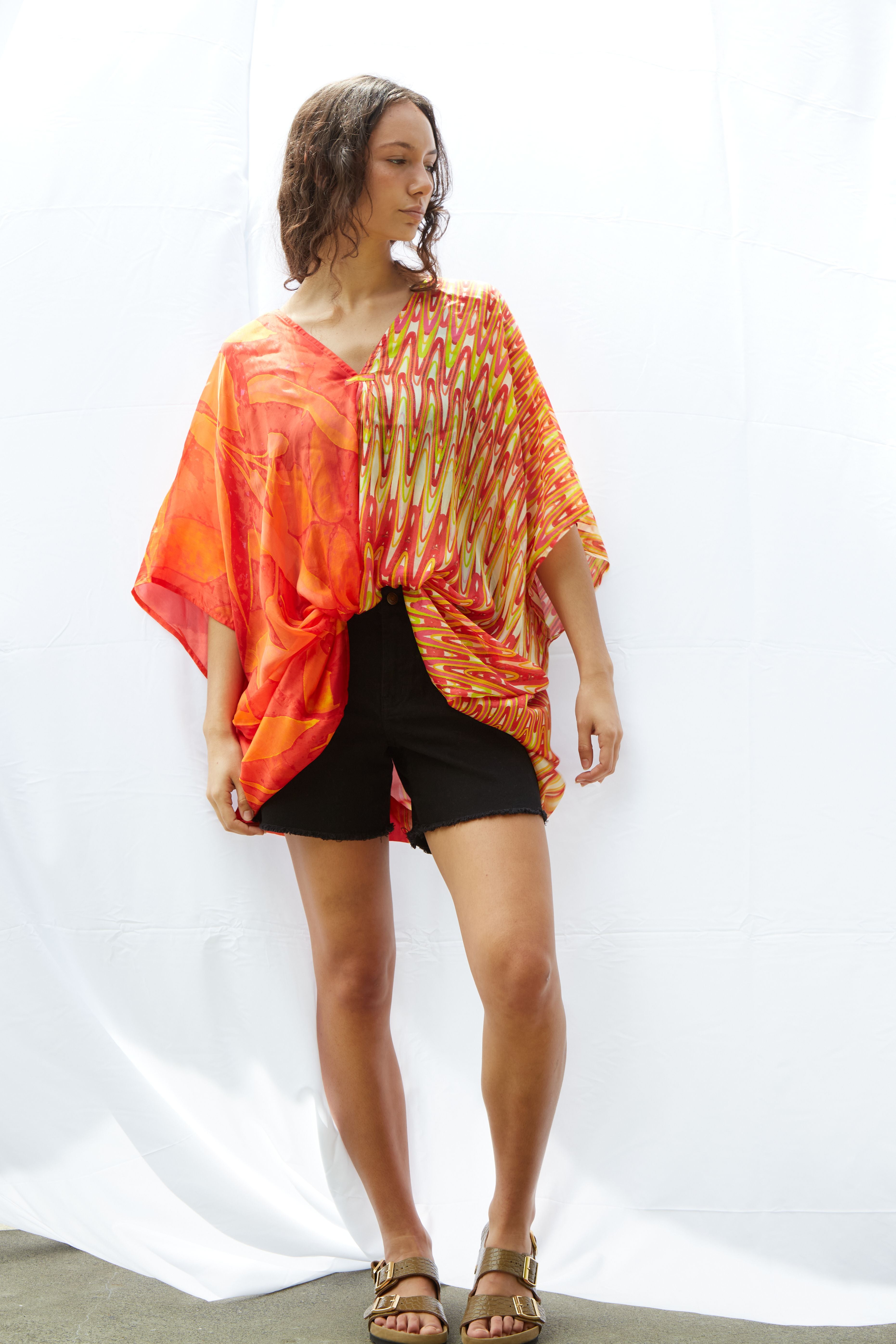 Tasia Midi Kaftan Pure Silk Bimini Reds