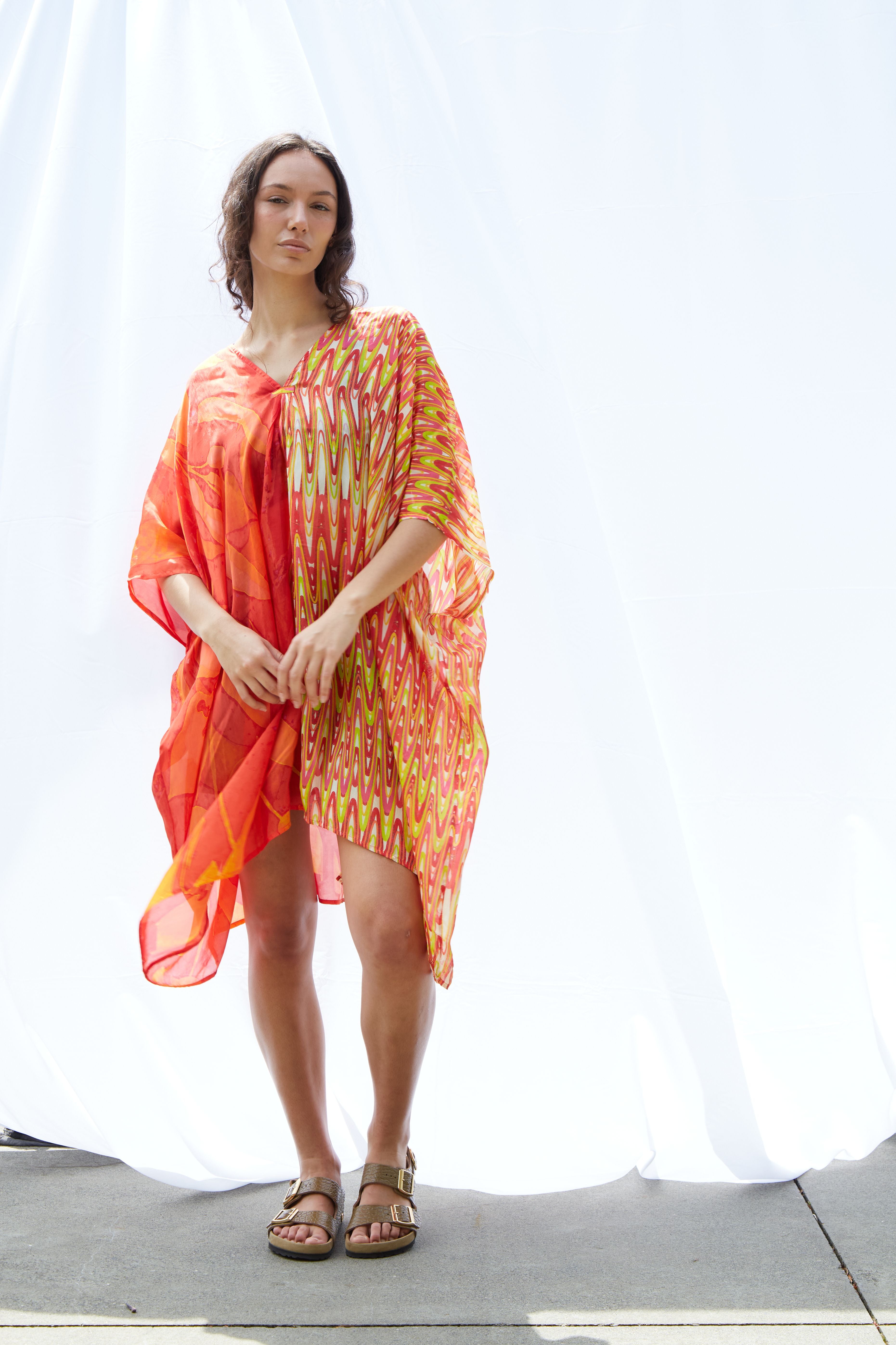 Tasia Midi Kaftan Pure Silk Bimini Reds